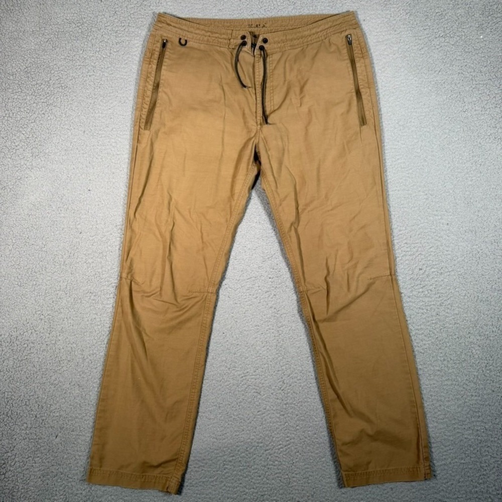 Roark Layover Pants Mens 34x30 Brown Travel Chino Zip Pockets Drawstring Logo